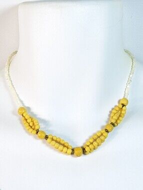 Vintage Yellow Sponge Coral Statement Necklace Mother of Pearl Shell Beaded